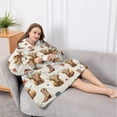 thumbnail image 5 of Oversized Wearable Blanket Hoodie,Beige Highland Cow Boot Flower Pattern Sherpa Blanket Hoodie with Super Pockets,Super Warm Fuzzy Pullover for Women & Men, 5 of 6