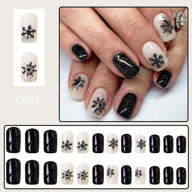 Xihbxyly Uñas Postizas Navideñas, Paquete de 24 Uñas Postizas Cortas, 12 Tamaños para Un Ajuste Perfecto, Fácil Aplicación con Adhesivo, Decoración Festiva para Fiestas, Regalo Ideal para Amigos y Fa