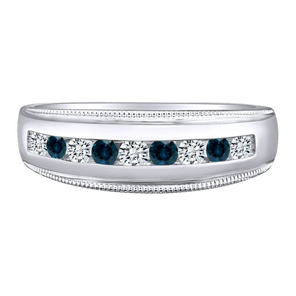 AFFY 0.53 Carat Blue & White Natural Diamond Men's Wedding Band Ring 10k Solid White Gold Ring Size-9