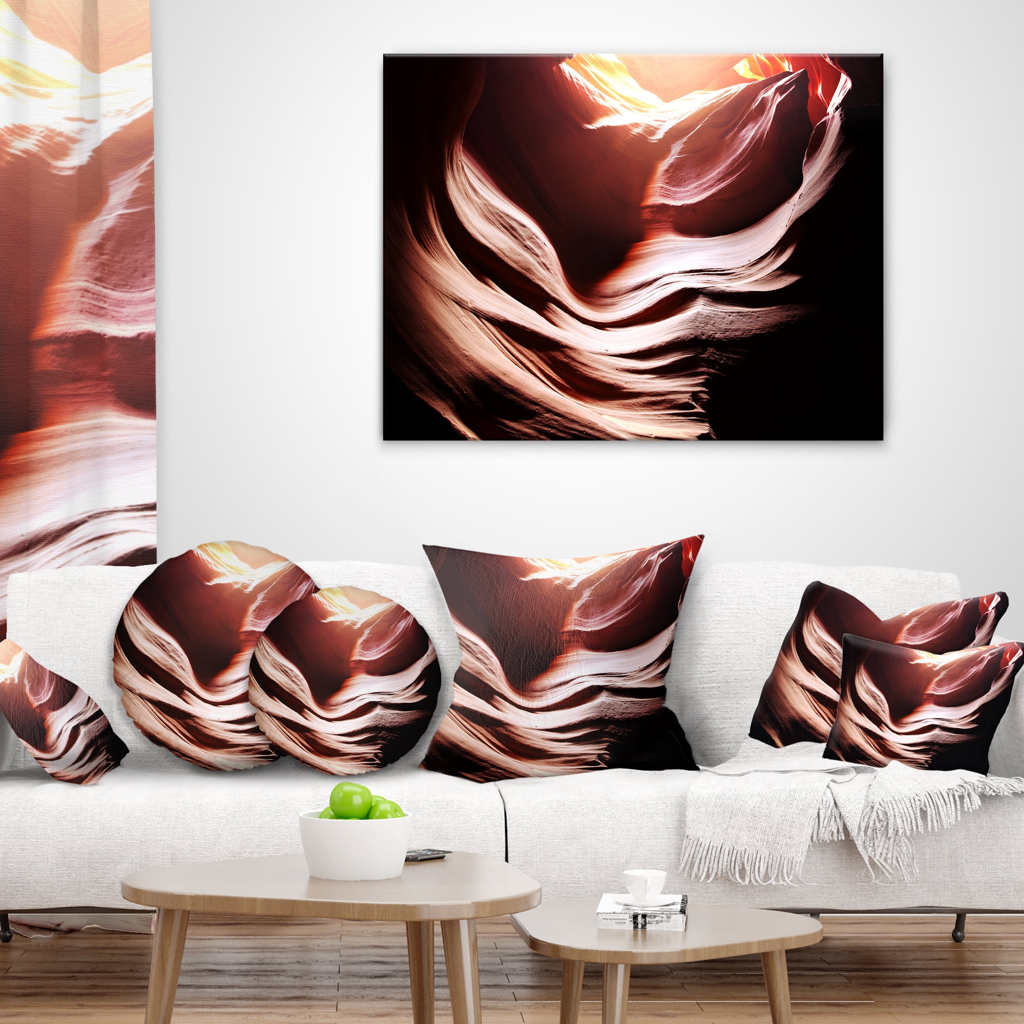 Designart Antelope Canyon in Brown Shade - Landscape Photography Throw Pillow - 18x18