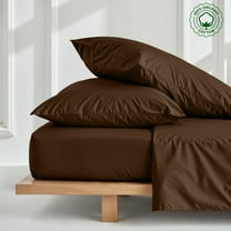 Twin 3-PC (1 Fitted 2 Pillowcases) Pure Organic Bed Sheet Set 800-Thread Count, 25" Deep Pockets - Chocolate