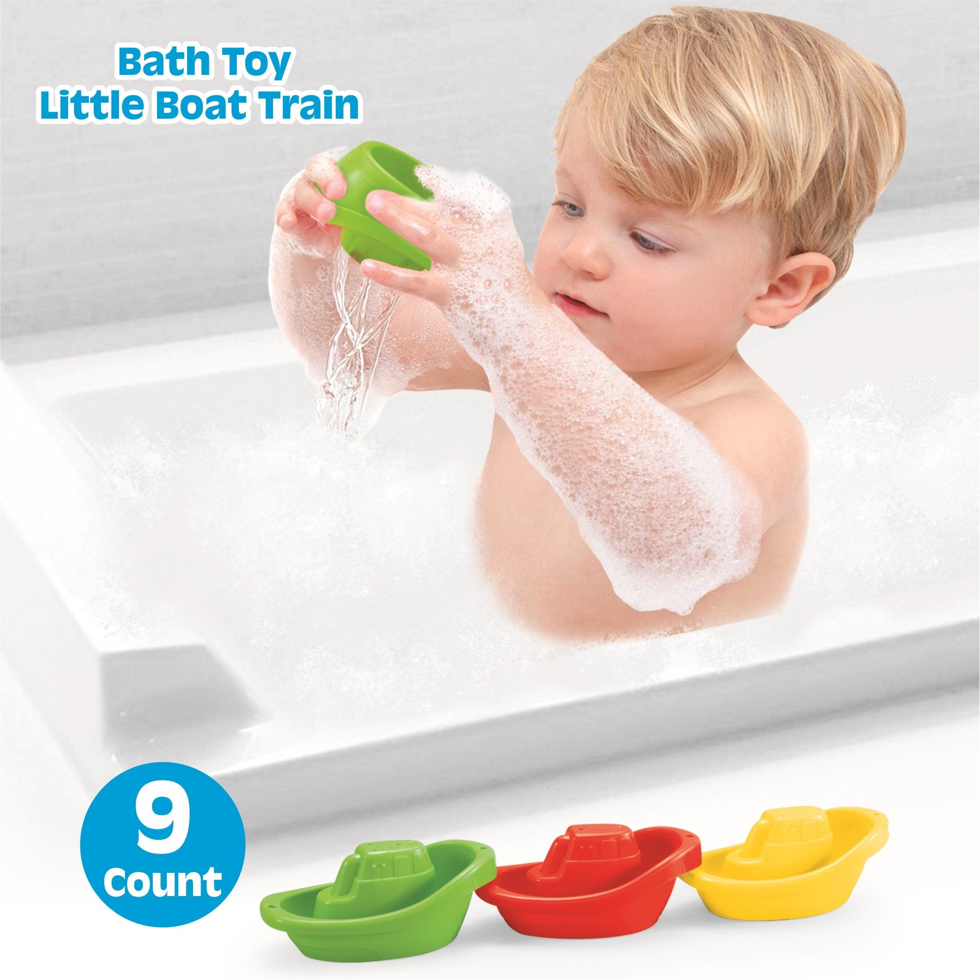 Playkidz Bath Toys Bundle Set - Little Boat Train, Stacking Bowls