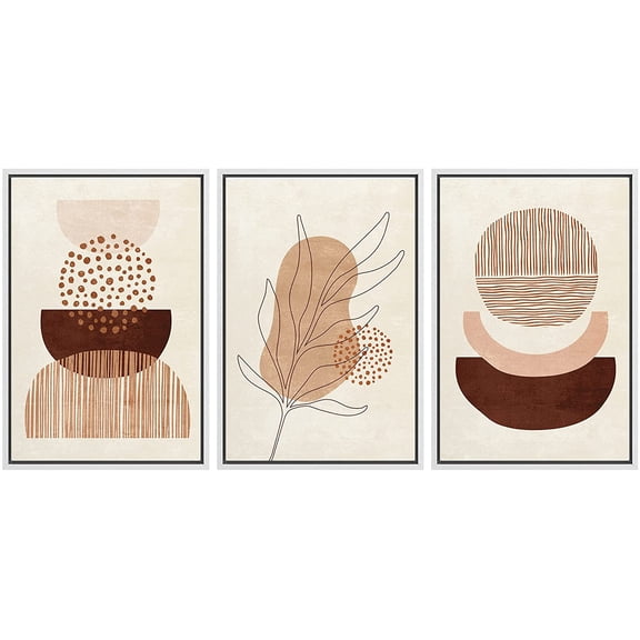 wall26 Framed Canvas Print Wall Art Set Mid-Century Semi Circle Plant Sketches Nature Abstract Illustrations Modern Art Bohemian Decorative for Living Room, Bedroom, Office - 16"x24"x3 White