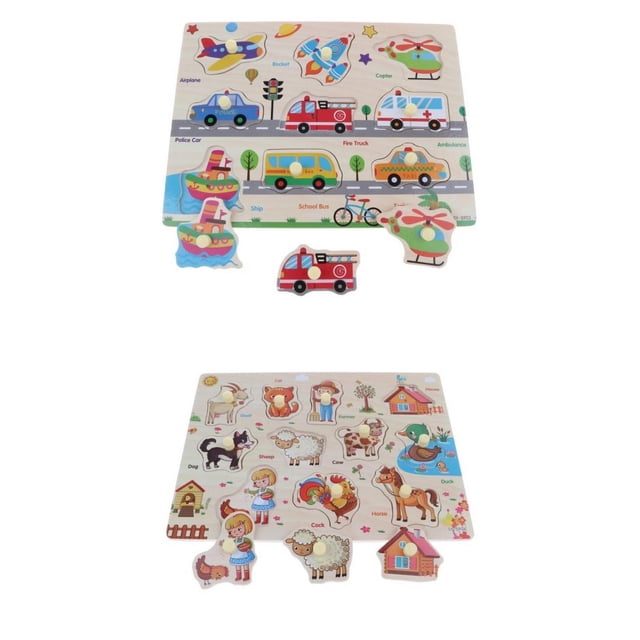 Juguete De Aprendizaje Educativo 2x Para Peg Puzzles Para , , Animales De Tráfico Sunnimix Rompecabezas de madera con clavijas