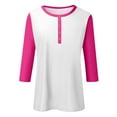 thumbnail image 6 of Summer Women Shirt Women's Fashion Casual Round Neck 3/4 Sleeve Color Block Button T-shirt Top, 6 of 6