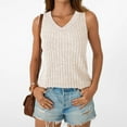 thumbnail image 5 of Delliss Women's Knitted V Neck Sleeveless Tank Top Ribbed Trendy Vest Lightweight Summer Camisole Beige S, 5 of 6