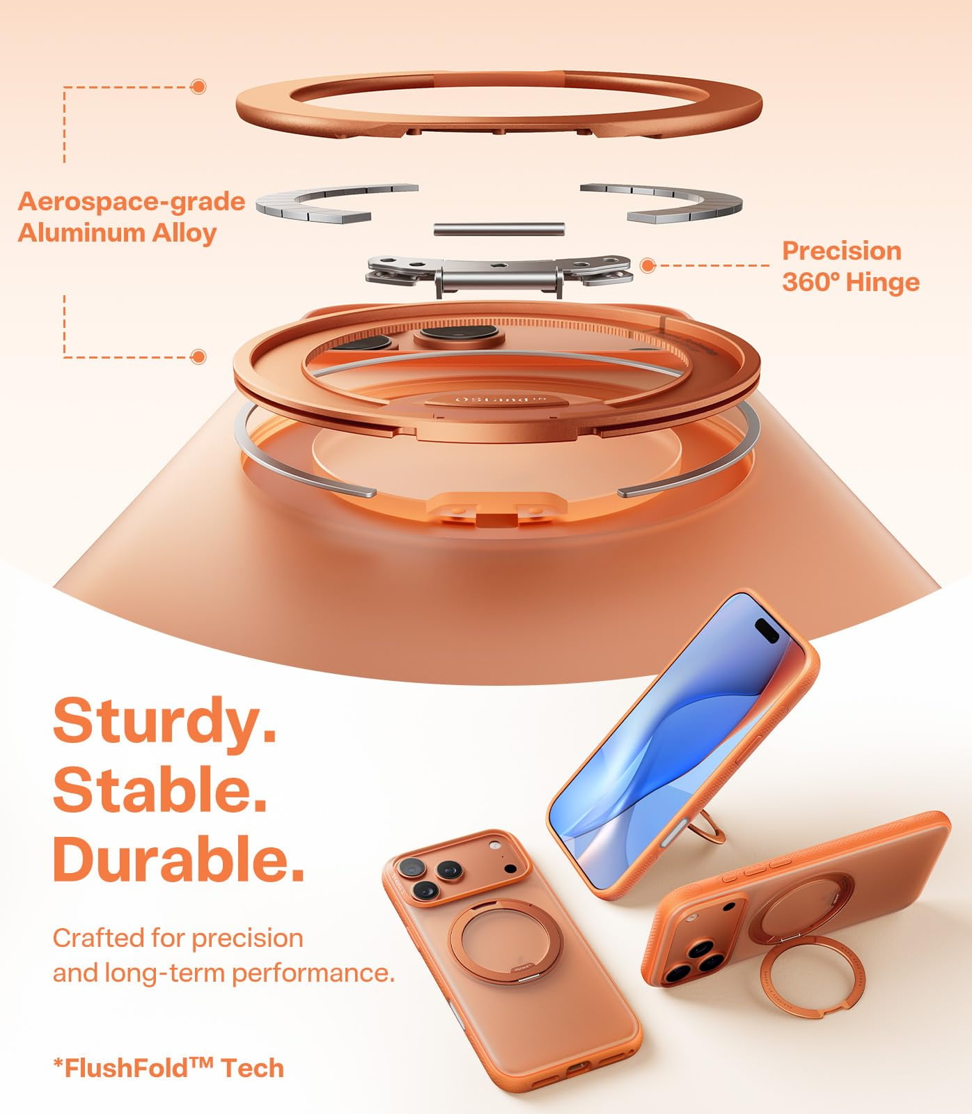 TORRAS O3 Fitness for iPhone 17 Pro Max Case, Fit for MagSafe with 360°Stand, Mil-Grade Protection, Camera Control, Translucent Slim, 6.9″,Cosmic Orange