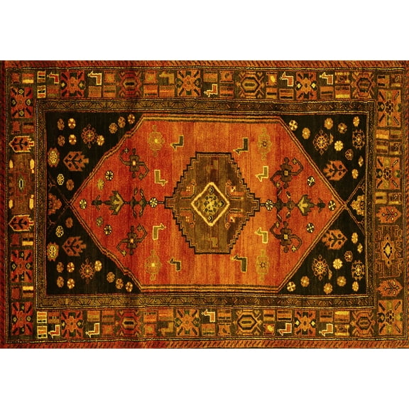 Ahgly Company Machine Washable Indoor Rectangle Persian Yellow Traditional Area Rugs, 5' x 7'