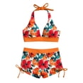 thumbnail image 4 of SwiftWear Women's Bikini Sets 2 Piece Tropical Print Swimsuit Halter Top & Boy Short Bathing Suit High Waisted Beachwear, Orange, 4 of 9