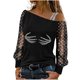 thumbnail image 1 of Camisas casuales florales de manga larga para mujer, jersey con hombros descubiertos, blusa holgada con lentejuelas brillantes, Tops tipo túnica Pompotops gfhjh20285, 1 of 1