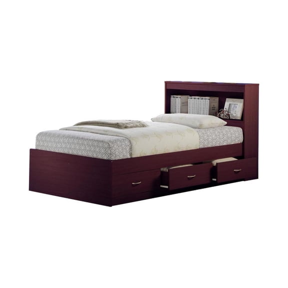 Contemporary Home Living 85.5" Mahogany Brown Captain Bed with 3 Drawers and Headboard - Twin Size