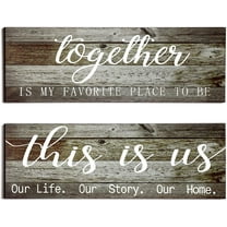 MUCHENGGIFT 2 Pieces home decor signs This is Us Our Life Our Story Rustic Wood Signs Together Rustic Wooden Wall Art Signs Farmhouse Entryway Signs, 4.7 x 13.8 Inch ()