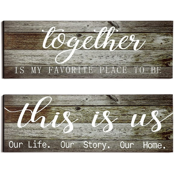MUCHENGGIFT 2 Pieces home decor signs This is Us Our Life Our Story Rustic Wood Signs Together Rustic Wooden Wall Art Signs Farmhouse Entryway Signs, 4.7 x 13.8 Inch ()