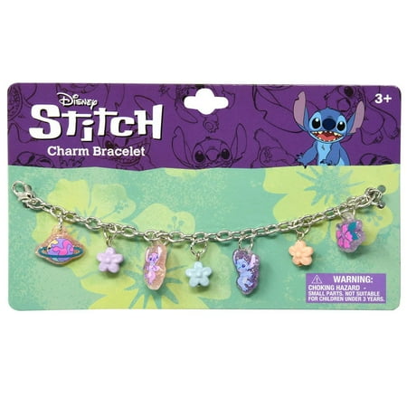 Stitch 7" Charm Bracelet on Card with 4 Glitter charms and 3 beads on Card