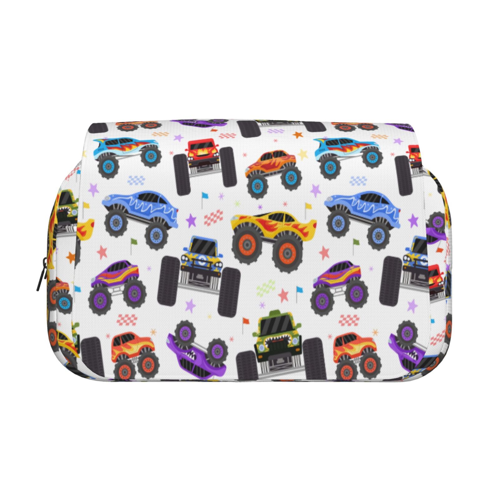 Rateoe Cartoon Monster Trucks1 Pattern Double Clamshell Pen Case, Storage Organizer with Two Zipper Compartments– Holds Up to 50 Pencils & Pens