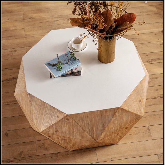 38"Three-dimensional Embossed Pattern Design American Retro Style Coffee Table,White Tabletop(Same SKU:W757P151417)