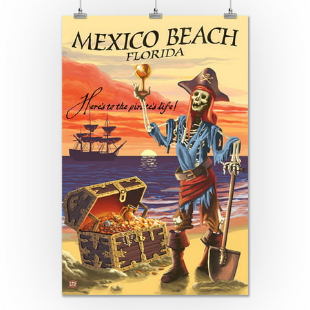 Mexico Beach, Florida - Pirate & Plunder - Lantern Press Artwork (24x36 Giclee Gallery Print, Wall Decor Travel