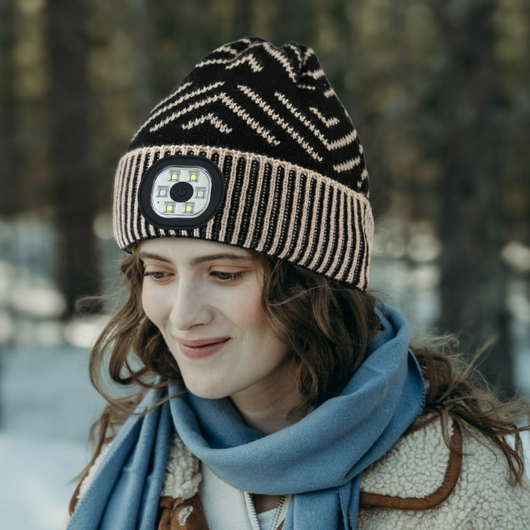 ZOELNIC Unisex USB charging Beanie Flap Jacquard LED Light Design