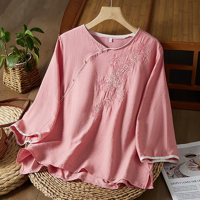 Cardigan Brodé Chinois d'Été pour Femmes Haut Rétro Art Industrie Lourde T-Shirts Femmes Hauts d'Été Col Roulé T-Shirts Ajustés pour Femmes