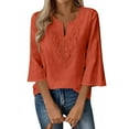 thumbnail image 2 of Boho Tops for Women Blouses Dressy Casual V Neck 3/4 Sleeve Shirts Spring Outfits Trendy Vacation Clothes Orange XL, 2 of 5