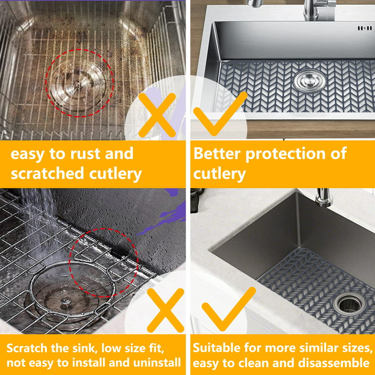 Silicone Sink Protector, Rear Drain Kitchen sink mat Grid