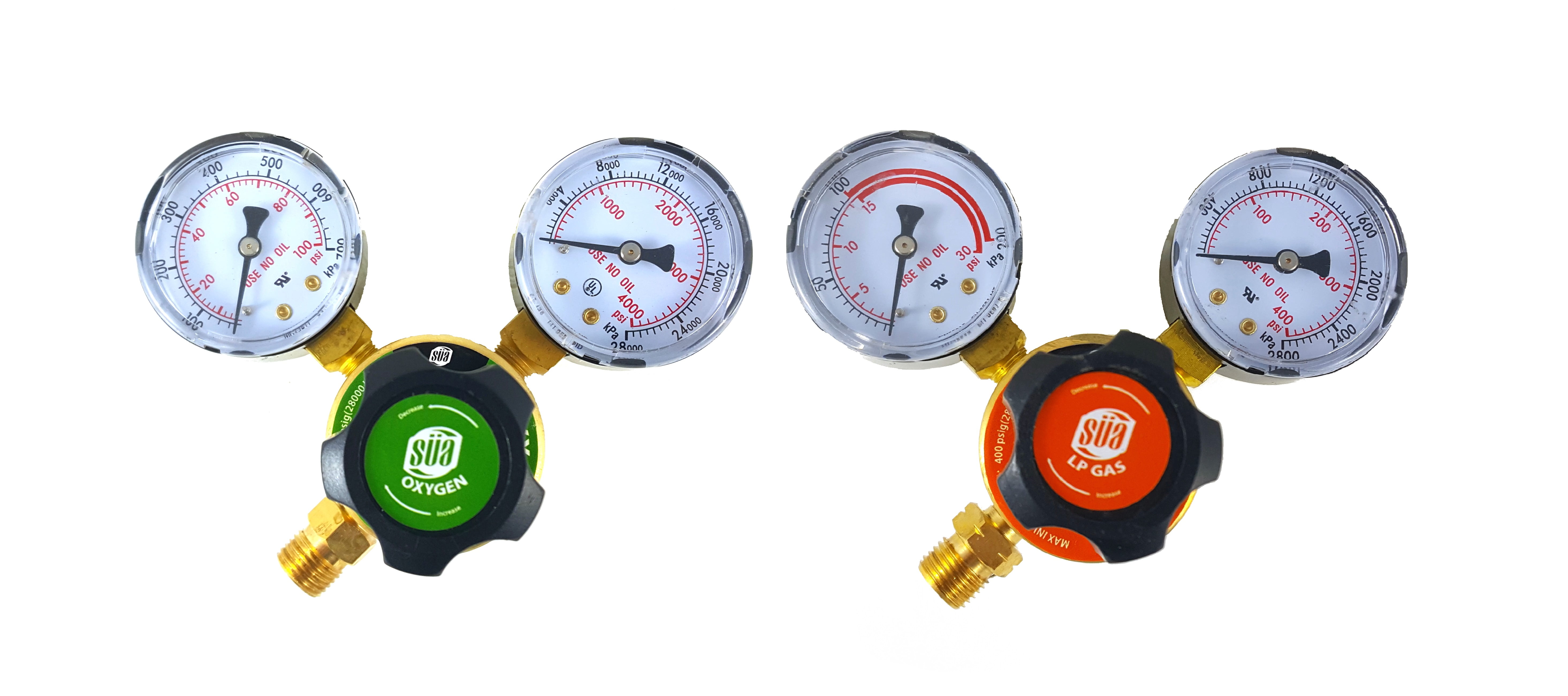SÜA Oxygen and Propane/Propylene Regulators Welding Gas Gauges Pair Rear Entry LDP series