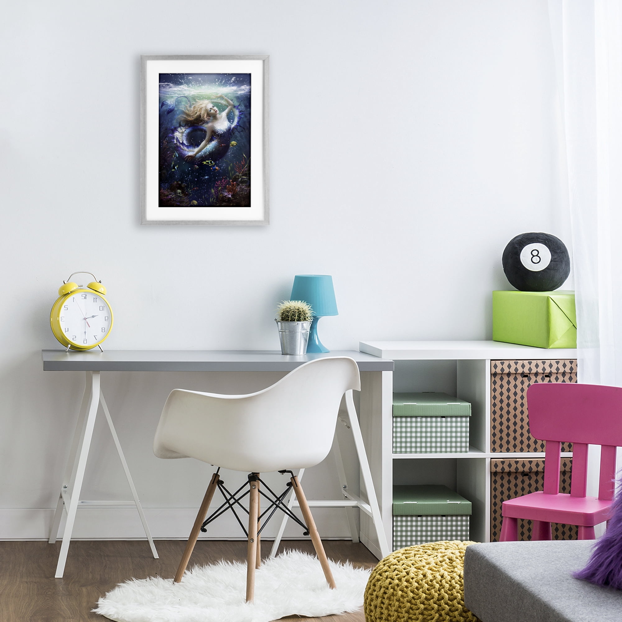 Stupell Industries Deep Sea Mermaid Gray Framed Print Under Glass, design by Melanie Delon