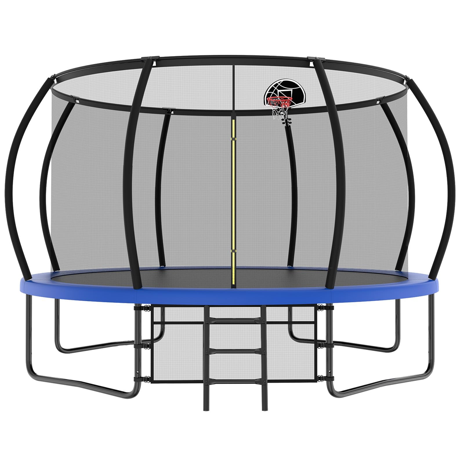 JOYFULIN Trampoline, 12FT Trampoline for 1-2 Adults or 4-5 Kids, 1200LBS Trampoline with Enclosure, Basketball Hoop, Shoes Bags, Galvanized Full Spray Outdoor Recreational Round Trampolines