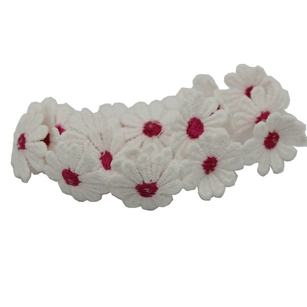 Apliques de encaje Sunnimix flor de poliéster bordado costura artesanal rosa roja 1 yardas