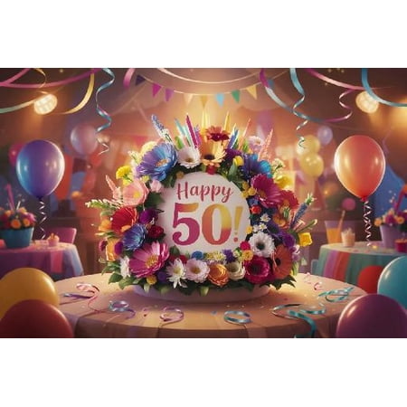 50th Birthday Colored Floral Design Fun Cartoon Like Display and Party Message Jigsaw Puzzles Fun Birthday Educational Gift Art Home Decor-1000 Pieces