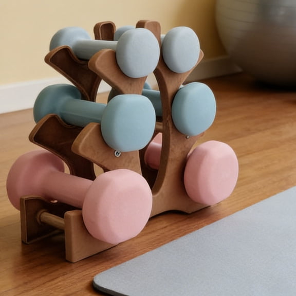 Coral Shaped Wood Grain Dumbbell Rack 4 Tier Weight Storage Stand for Home Gym (9.06x8.66x3.35 Inch)