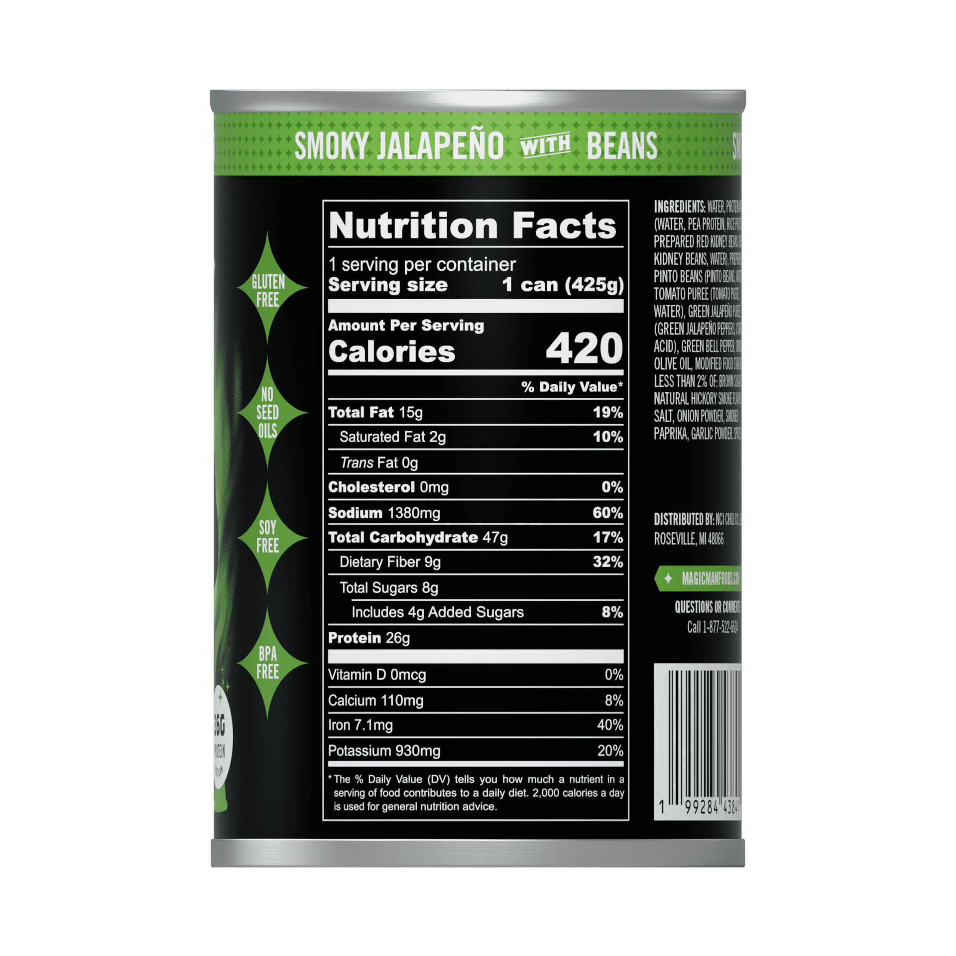 (2 pack) Magic Man Chili – Plant‑Based Smokey Jalapeno Chili, 15 oz Can, Vegan, Gluten free, Soy free, Seed Oil free