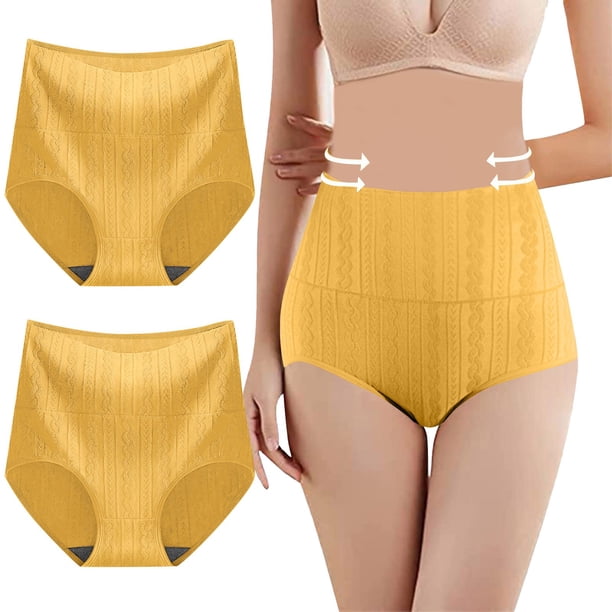 Gibobby Bikini elástico algodón Ropa interior cómoda de seda de hielo grande para mujer Ropa interior sólida de tiro medio sin rieles Ropa interior de algodón(Amarillo, XL)