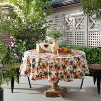 Newbridge Burlap Patriotic Stars 70 inch Round Vinyl Flannel Backed Tablecloth
