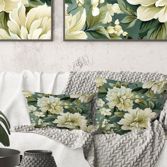 Designart "Green Peony Damask Grace II" Floral Printed Throw Pillow