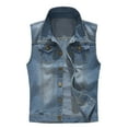 thumbnail image 2 of Pxiakgy shirts for men Casual Vest Blouse Fashion Jacket Cowboy Denim Men's Shoulder In Men's blouse Men Formal Shirts Blue + M, 2 of 9