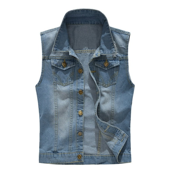 Zylarhe Men T Shirts Men's Denim Vest Casual Cowboy Jacket In Shoulder Blouse Long Sleeve Dressy Shirts
