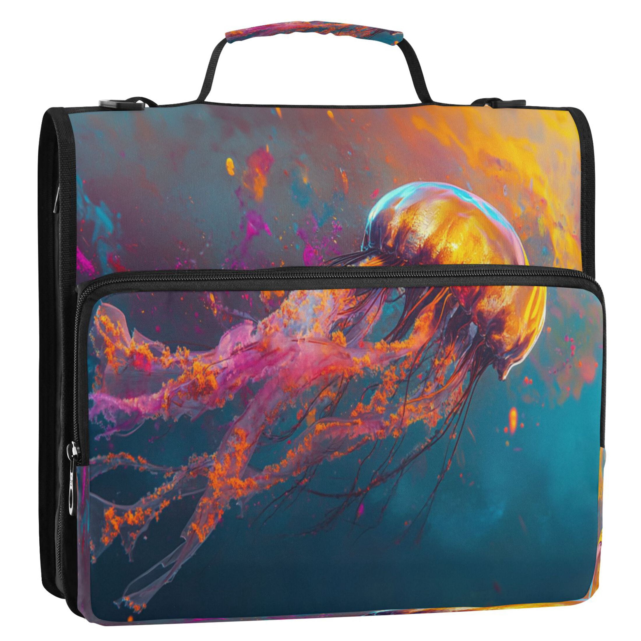 YAZAOO Zipper Binder trapper keeper Documents Organized Design Colorful Jellyfish Art Printed