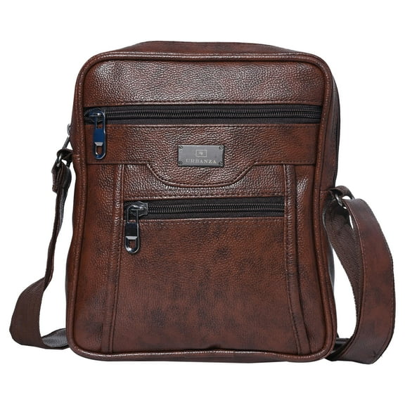 URBANZA Sling Bag Sturdy Handcrafted Leather satcel Ipad Messenger Passport Bag for men and women -, Tan, 22L