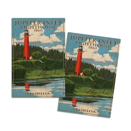 

Jupiter Florida Jupiter Inlet Lighthouse (4x6 Birch Wood Postcards 2-Pack Stationary Rustic Home Wall Decor)
