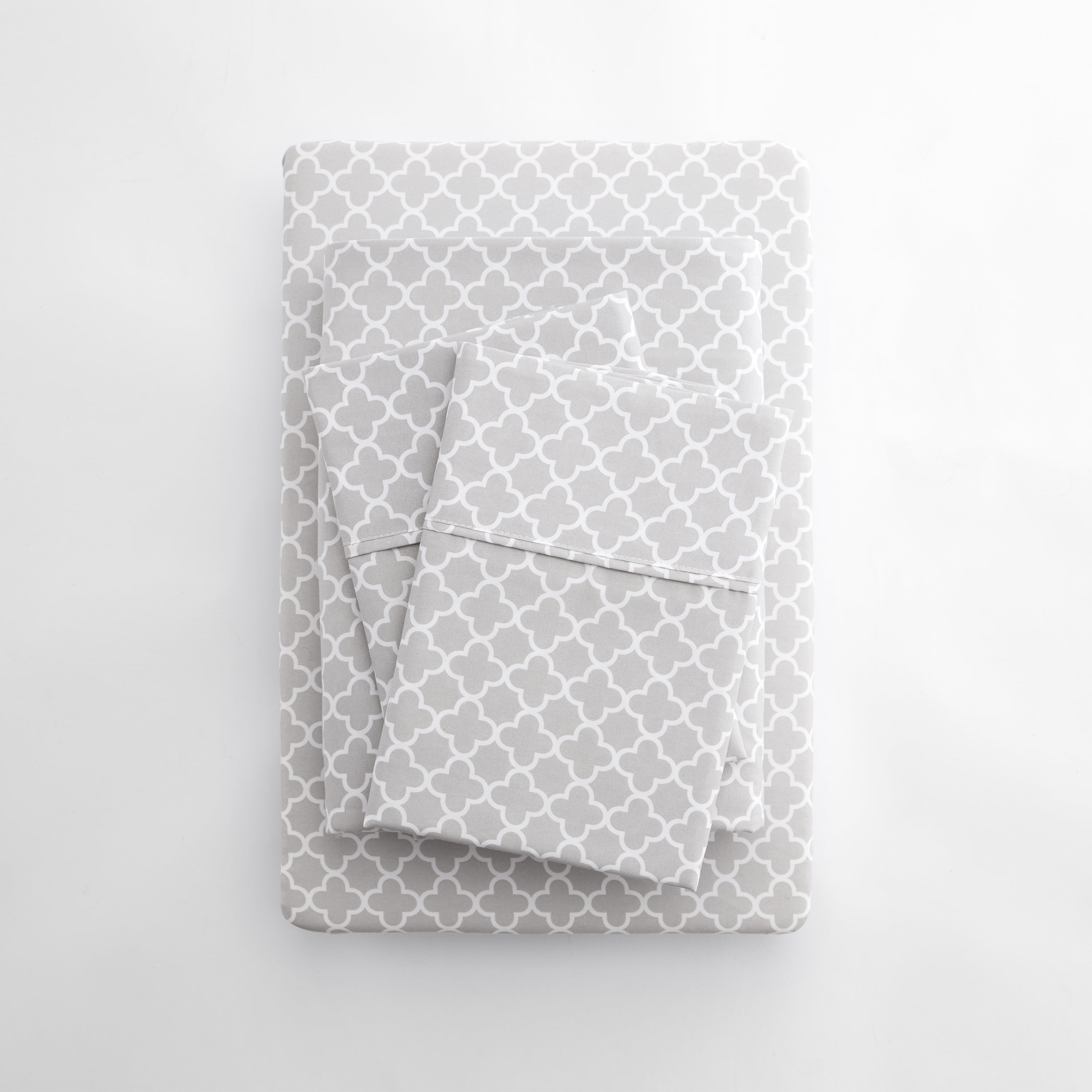 Noble Linens 4 Piece Pattern Microfiber Bed Sheets Set, Gray Quadrafoil, King