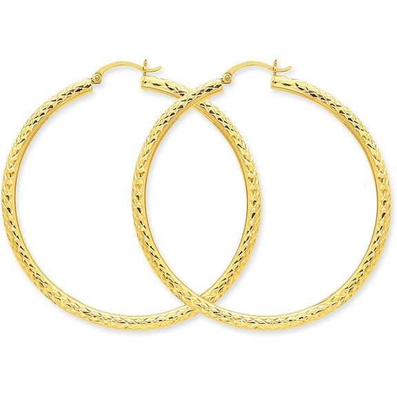 14k Diamond-cut 3mm Round Hoop Earrings