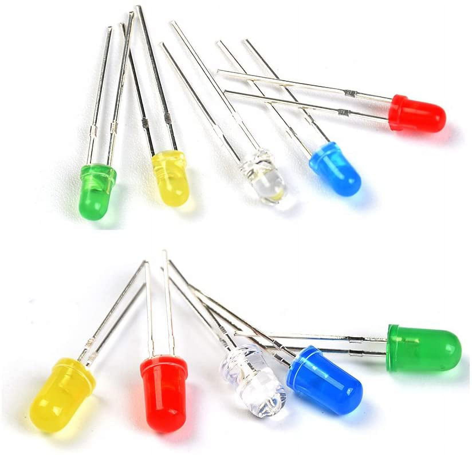 Hilitand LED-Dioden Set – 300 Stück, 3mm & 5mm, 5 Farben (Rot, Grün, Gelb, Weiß, Blau), Diffuses Licht