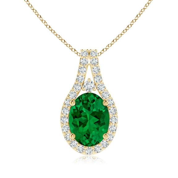 ANGARA Lab Grown 1.1 Ct Classic Emerald and Diamond Halo Pendant for Women in 14K Yellow Gold (Size-8x6mm) | May Birthstone, Birthday, Anniversary, Jewelry Gift for Women | Lab-Grown Emerald Necklace