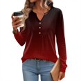 thumbnail image 4 of Kixjoy Wine Womens V Neck Shirt Oversized Long Sleeve Button Down Shirts Casual Work Lightweight Tunic Tops Fashion Fall Gradient Outfits for Women, Wine L, 4 of 4