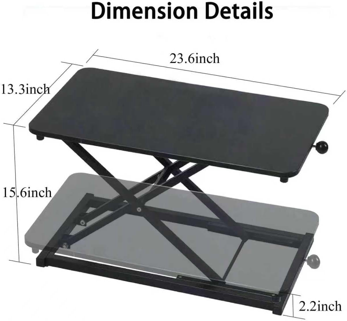 Height Adjustable Standing Desk Converter, Ergonomic Sit Stand Desk Riser with X-Lift Structure, 23.6 x 13.3 Inch Portable Desktop Workstation, Keyboard Stand for Laptop Monitor, Black