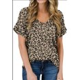thumbnail image 1 of Tops casuales con estampado de leopardo para mujer, camisas de manga corta con cuello en V, blusa suelta, camiseta básica,XL JAMW Sencillez, 1 of 4
