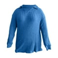 thumbnail image 4 of Women's Collared Long Sleeve Tops Loose Ribbed Knit Tees Basic Pullover Top (Blue XXL), 4 of 5