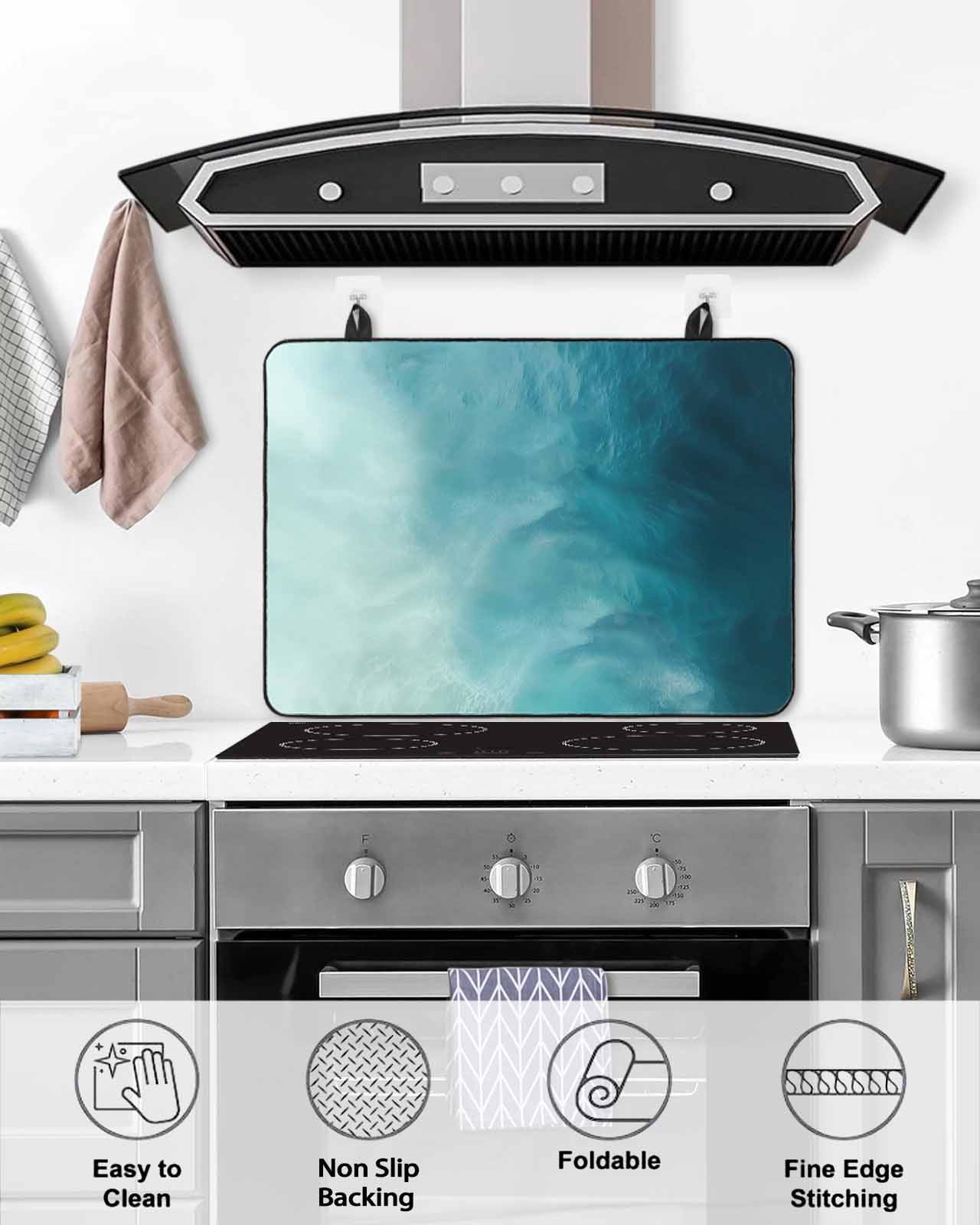 Large Induction Cooktop Protector Mat Blue Teal Ombre Stove Top Covers for Electric Stove, Coastal Beach Modern Abstract Art Decorative Stove Burner Cover Mats, Glass Top Stove Cover