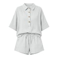 thumbnail image 7 of MuXiKeJi Clothes Linen Sets For Women 2 Piece 2026 Short Sleeve V Neck Button Casual Suits Oversized Beach Shirts And Shorts Outfits, 7 of 7